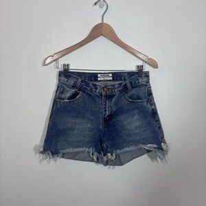 One X One Teaspoon Denim Cutoff Hawks Shorts Size 26 Distressed Raw Hem Relaxed